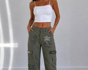 Vintage Trousers , Y2K Trousers ,  Replay Cargo Pants , Y2K Utility Trousers , Military Style Cargo Pants , Preloved Designer Pants