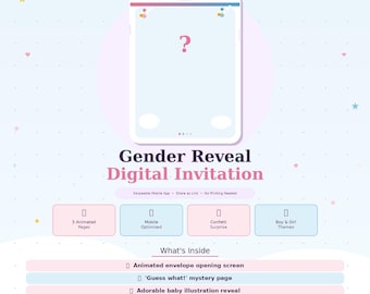 Animated Gender Reveal Invitation Website RSVP| Swipeable Mobile App (Instant Download)