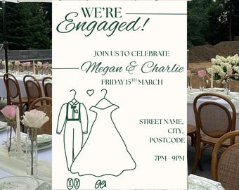 Engagement Party Invitation, Timeless Hand Drawn Style, Personalized Elegant Wedding Drinks Party (Digital Download)