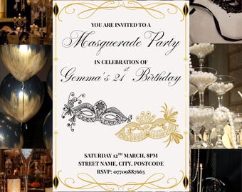 Masquerade Ball Party Invitation Template, Elegant Classy Invite, 21st/30th/40th Party (Digital Download)