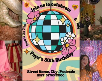 Retro 70s Birthday Invitation, Groovy Disco Dress Up Costume Party, Personalized Template (Digital Download)