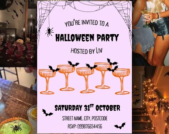 Halloween Party Invitation Template, Purple Orange Cocktails, Dress Up House Party (Digital Download)
