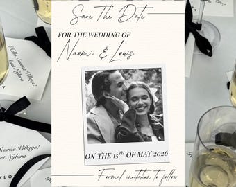 Save The Date Polaroid Picture Invitation Template, Personalized Photo Elegant Wedding Design (Digital Download)
