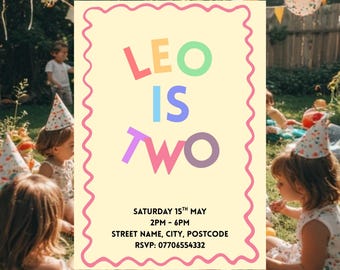 Pastel Girl Boy Birthday Invitation Template, Multicoloured Children's Party Hand Drawn Style (Digital Download)