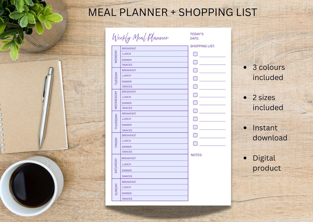 Printable Weekly Meal Planner & Grocery List | Instant Digital Download ...
