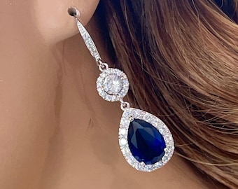 Sapphire Royal blue earrings,  Crystal Bridesmaid Gift,  Cubic Zirconia