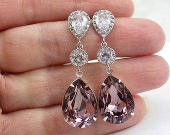 Dangle Drop Stud Stainless Steel Earrings Neutral Purple Mauve Sparkle Resin Gifts for Her