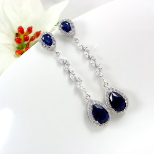 Sapphire earrings drop, CZ teardrop Sapphire Earrings, Bridesmaid gift, Deep blue earrings drop, Prom bridal earrings, Royal blue earrings