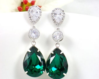 Emerald earrings drop, Emerald earrings silver, Emerald prom Bridal jewelry, Bridesmaid gift, Emerald stone wedding jewelry, gift for her