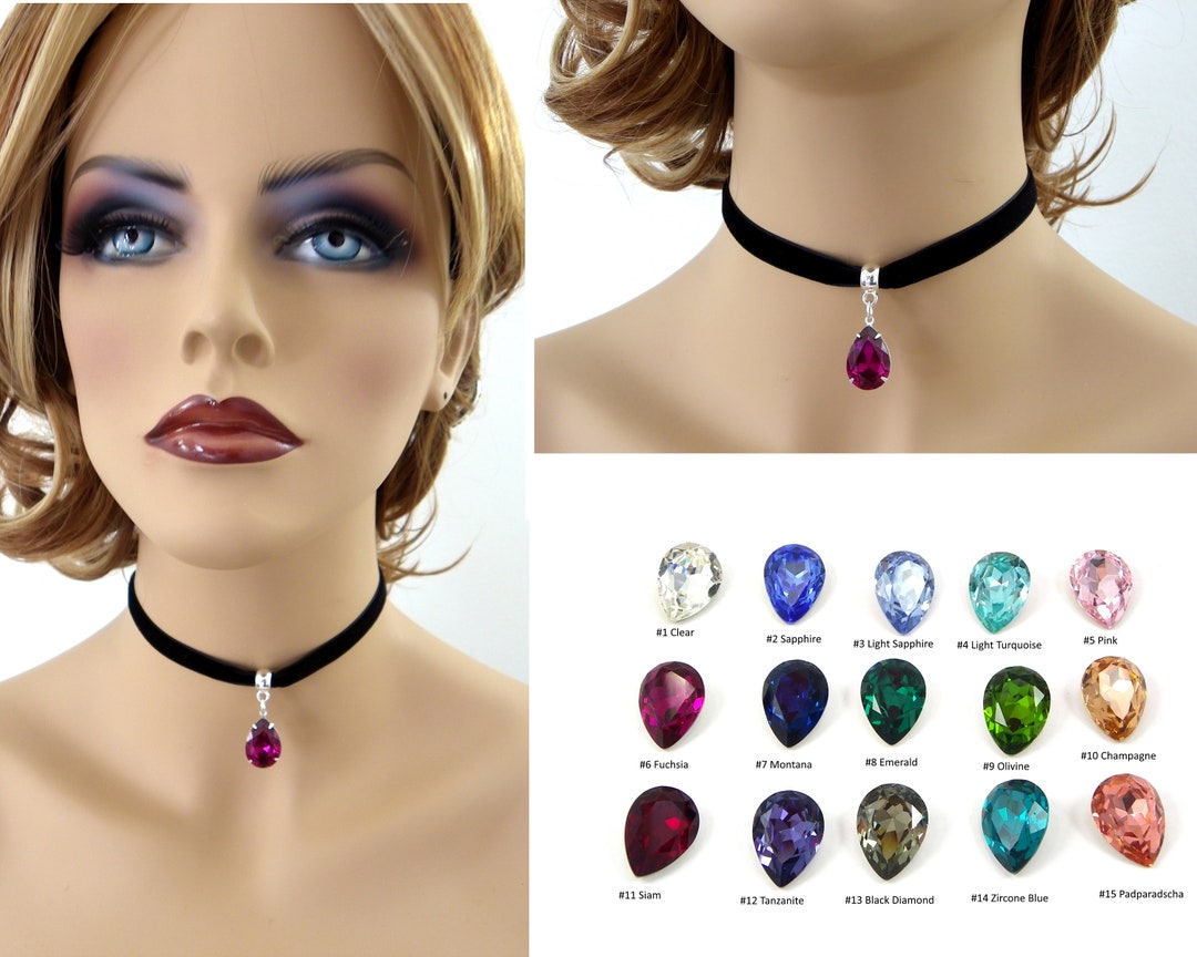 Black Choker Necklace, Velvet Black Choker Necklace With Fuchsia