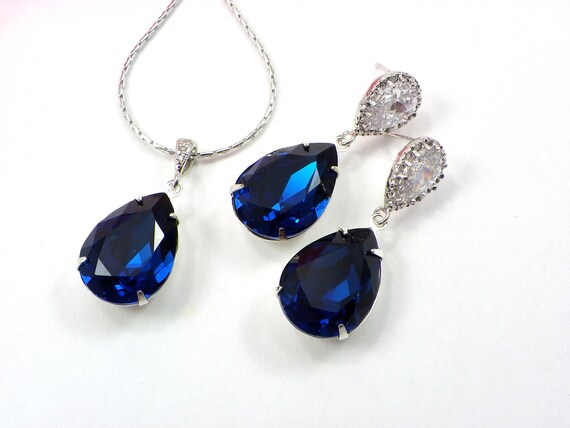 Boho Sapphire Crystal Heart Earrings - Vintage Blue Crystal Drop Hoop Earrings For Women