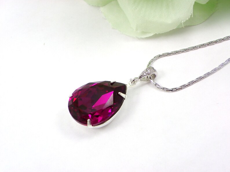 Fuchsia Necklace and Earrings Set Magenta Crystal Earrings Etsy