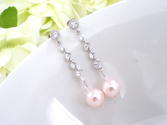 Pink pearl dangle earrings deals
