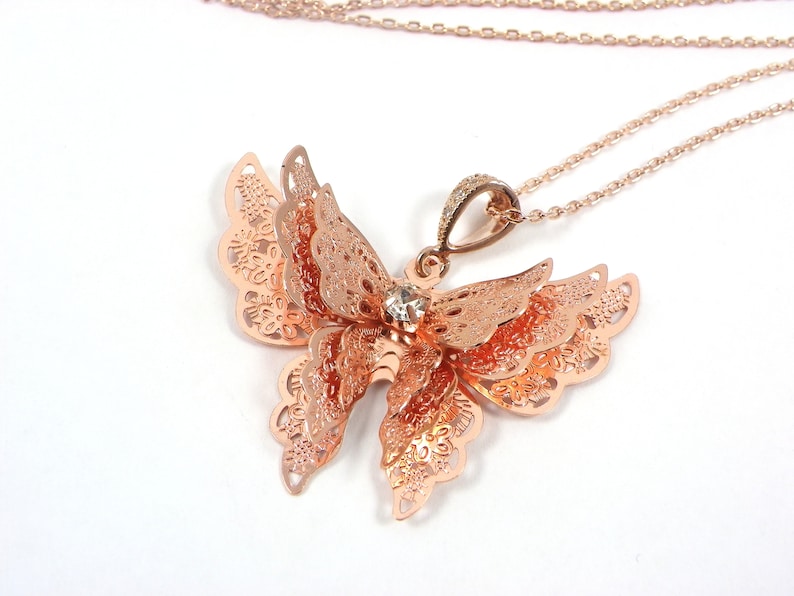 Download Rose Gold Three Layer Butterfly Necklace Butterfly ...