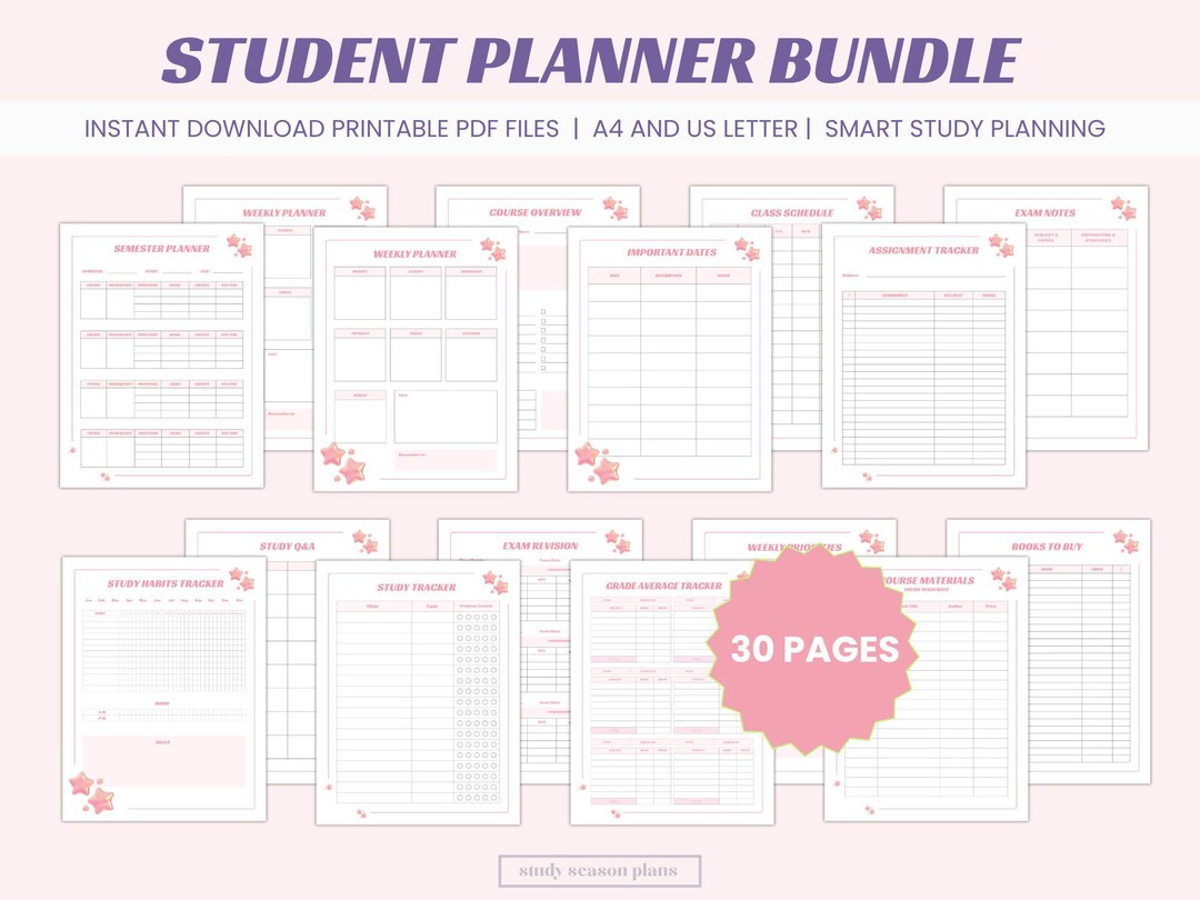 Student Planner Bundle, Academic Study Semester Organizer (A4 & US ...
