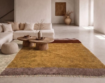 Boujaad tapijt | Mosterdkleurig terracotta wollen tapijt | Handgemaakt Marokkaans tapijt met kleurblokken | Aards boho vloerkleed | Abstract Berber tapijt | Verkrijgbaar in verschillende maten