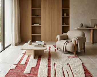 Boujaad tapijt | Ivoorrood wollen tapijt | Handgemaakt Marokkaans abstract architectonisch tapijt | Modern vloerkleed | Berber tapijt | Verkrijgbaar in verschillende maten