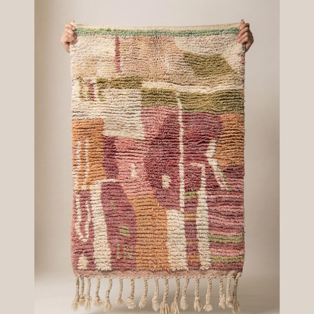 Textile Rug Earthy Boujaad Rug | Earthy Terracotta Wool Rug | Handmade Moroccan Abstract ...