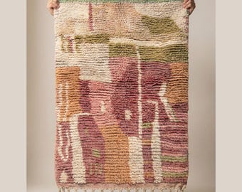 Boujaad Rug | Earthy Terracotta Wool Rug | Handmade Moroccan Abstract Rug | Pink Sage Boho Area Rug | Neutral Berber Carpet | Multiple Sizes