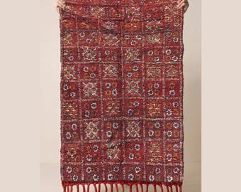 Vintage Moroccan Rug 6x4 ft | Red Floral Wool Rug | Antique Berber Carpet | Boho Living Room Rug | Tribal Red Area Rug | One of a Kind