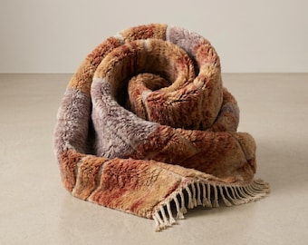Mrirt Tapijt | Terracotta Mauve Luxe Wollen Tapijt | Handgemaakt Marokkaans Kleurblok Raster Tapijt | Ultra Pluche Vloerkleed | Berber Tapijt | Verkrijgbaar in diverse maten