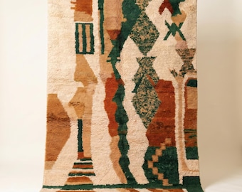Terracotta Green Boujaad Rug | Earthy Wool Rug | Handmade Moroccan Abstract Rug | Rust Sage Boho Area Rug | Tribal Berber Carpet