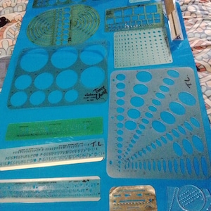 29 Vintage Drafting Templates, Triangles and Architectural scale