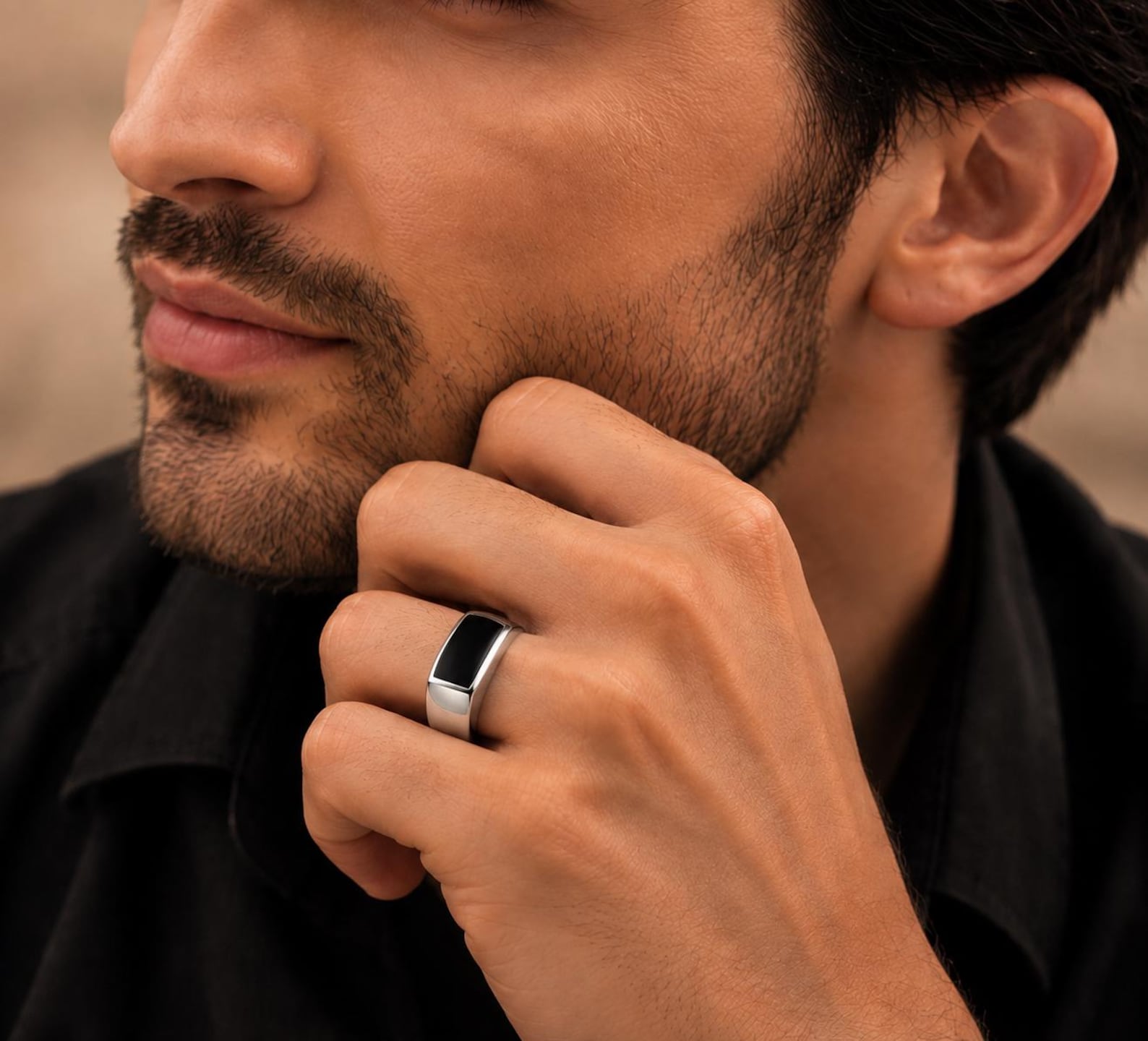 Black Enamel Signet Ring, Sterling Silver Mens Ring, Minimalist ...