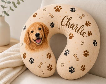 Custom Pet Portrait Neck Pillow, Personalized Dog Lover Travel Gift