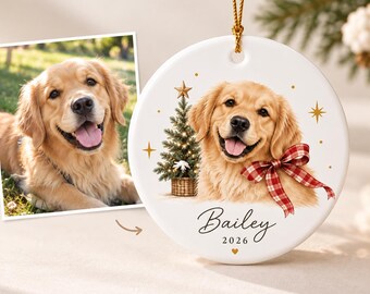 Personalized Pet Photo Christmas Ornament 2026, Custom Dog Cat Ceramic Ornament, Pet Portrait Keepsake, Christmas Gift for Pet Lovers