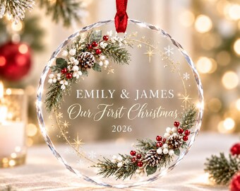 Personalized Glass Christmas Ornament, Custom Couple Keepsake, 2026 Holiday Decor