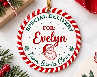 Personalized Santa Delivery Ornament, Custom Name Christmas Ceramic Ornament, From Santa Claus Gift, Xmas Tree Decor 2026