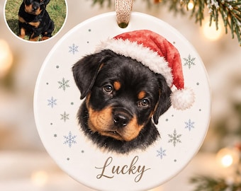 Custom Watercolor Pet Portrait Ceramic Ornament, Personalized Dog Christmas Tree Decor