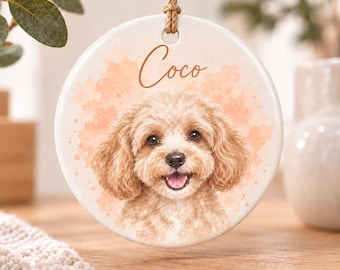Personalized Pet Watercolor Ceramic Ornament, Custom Dog Cat Keepsake (Christmas Decor)