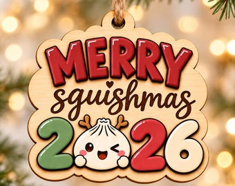 2026 Merry Squishmas Wooden Ornament, Dumpling Character, Layered Plywood Keepsake