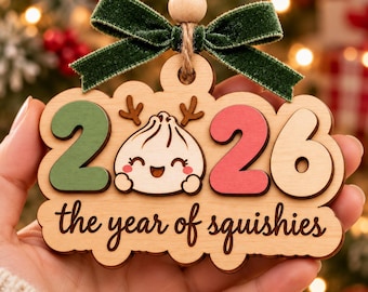2026 Year of Squishies Wooden Ornament, Dumpling Character, Ash Plywood Keepsake