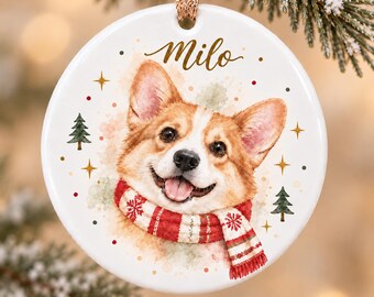 Custom Watercolor Pet Photo Ornament, Personalized Dog Cat Christmas Keepsake