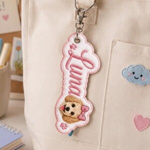 Custom Embroidered Name Keychain, Personalized Dog Portrait Patch, Cloud Felt Keychain, Personalized Gift