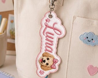 Custom Embroidered Pet Portrait Keychain, Personalized Name Bag Tag