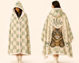 Personalized Pet Photo Hooded Blanket, Custom Name Sherpa Wearable Gift