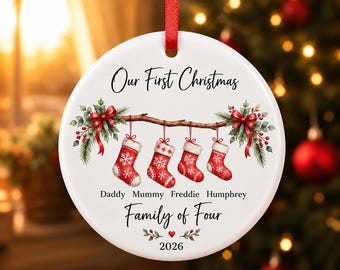Personalized Family Christmas Ornament 2026, Custom Stocking Ceramic Keepsake