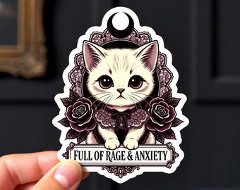 Funny Vintage Cat Sticker, Rage & Anxiety Humor Sticker, Vinyl Waterproof Decor  Party Favors For Laptop Water Bottle Travel Gear