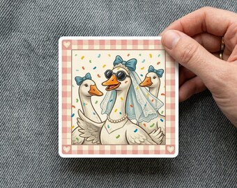 Vintage 80S Goose Sticker, Funny Blue Ribbon Goose Sticker, Retro Goose Cute Farm Animal Cottagecore Gift, Vinyl Waterproof Decor