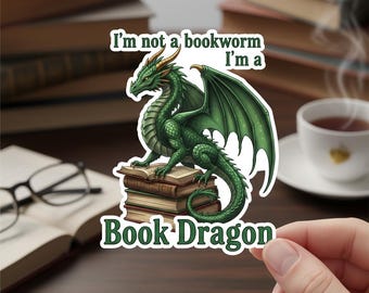 Book Dragon Sticker, Book Lover Sticker, Fantasy Reader Sticker, Dragon Fantasy Book Lover, Vinyl Waterproof Decor For Laptop Water Bottle