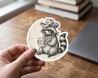Sticker Cowboy Raccoon, Funny Western Tears Of My Enemies Sticker, Cute Outlaw Trash Panda Decal, Vinyl Decor For Laptop Water Bottle