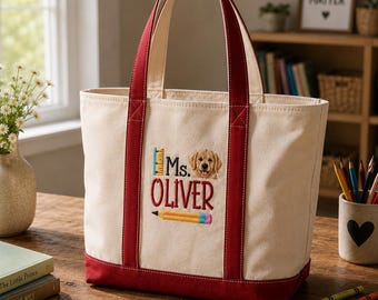 Personalized Embroidered Pet Teacher Tote Bag, Custom Dog Lover Gift