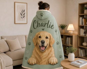 Personalized Pet Photo Hooded Blanket, Custom Dog Wearable Fleece Hoodie