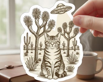 Ufo Cowboy Cat Sticker, Retro Western Rodeo Sticker, Vinyl Waterproof Decor & Party Favors For Laptop Water Bottle Skateboard Travel Gear