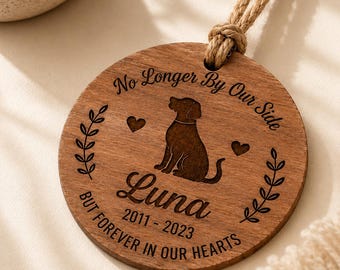 Personalized Pet Memorial Wood Ornament, Custom Dog Cat Keepsake, Pet Loss Gift