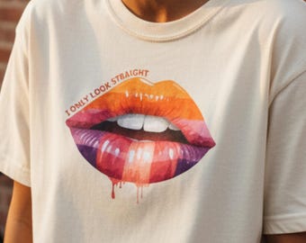 Lesbian Pride Shirt: I Only Look Straight WLW Tee, Sapphic Gift, Comfort Colors Cotton